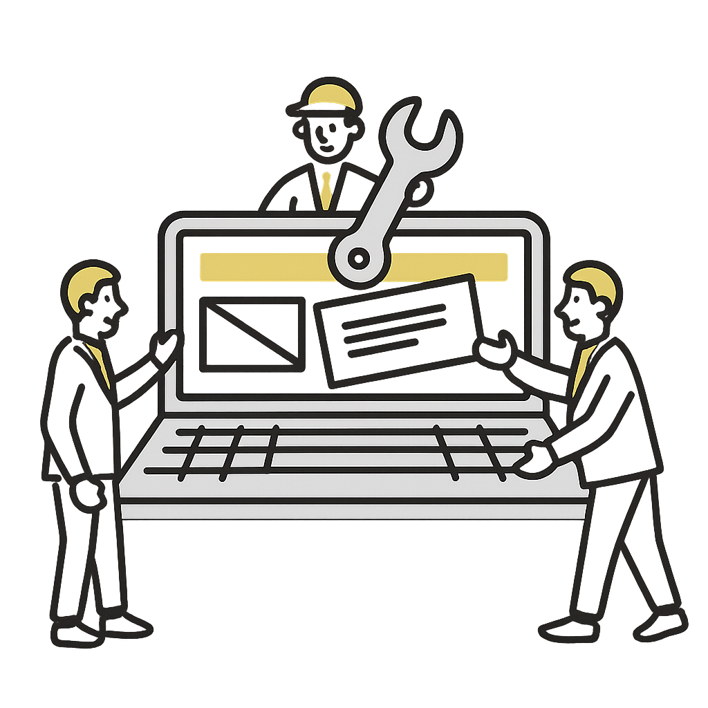 3人で制作作業をしているイラスト