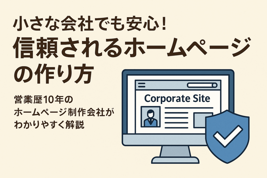 小さな会社でも安心！信頼されるホームページの作り方を記した画像